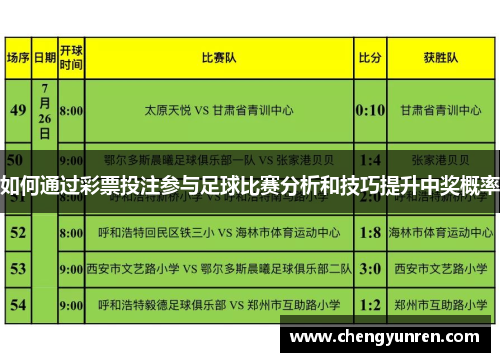 如何通过彩票投注参与足球比赛分析和技巧提升中奖概率